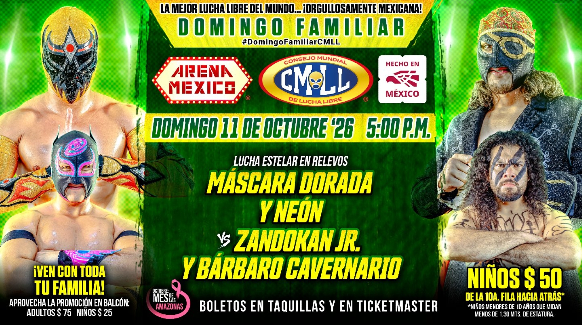CMLL Sunday Family Show Card October 11, 2026